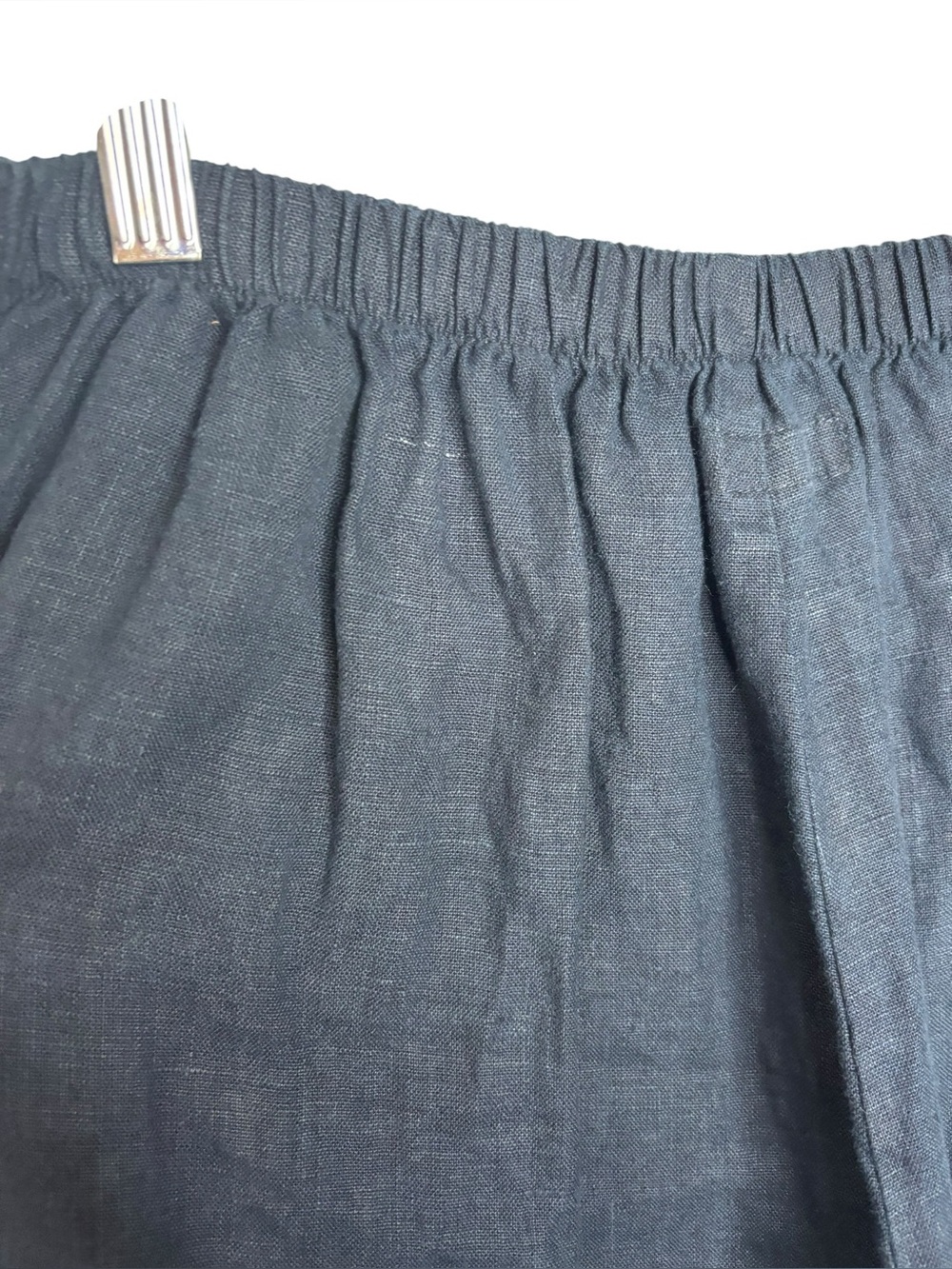 Flax Women’s Linen Navy Elastic Waist Cropped Pants Medium Lagenlook Minimalist - Picture 8 of 9